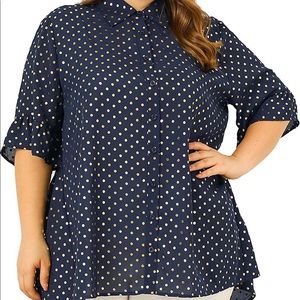 Blue with gold polka dots blouse 4x NWT